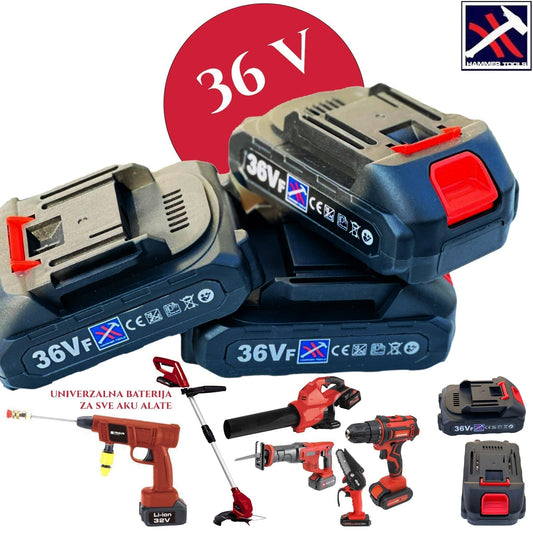 UNIVERZALNA BATERIJA 36V HAMMER TOLLS ZA AKU BUŠILICE,AKU BRUSILICE,AKU TRIMERE,AKU PILE,AKU MINIWASH,AKU UBODNA PILA,AKU PUHAČ LIŠĆA IDR
